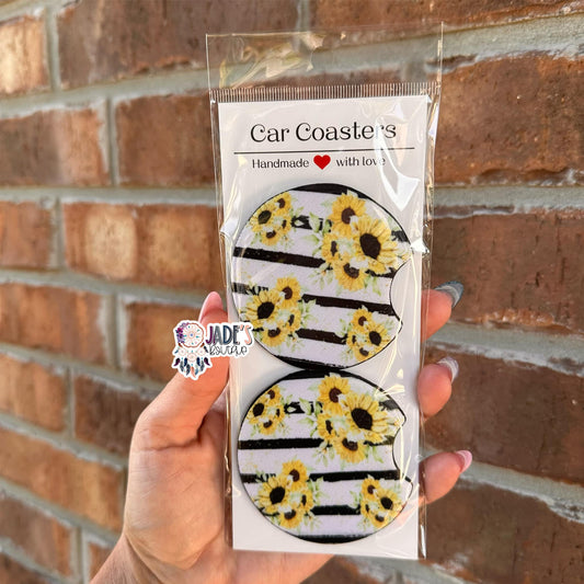 Sunflower Stripes Car Coasters
