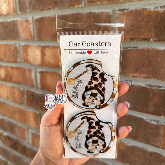 Coffee First Gnome Car Coasters