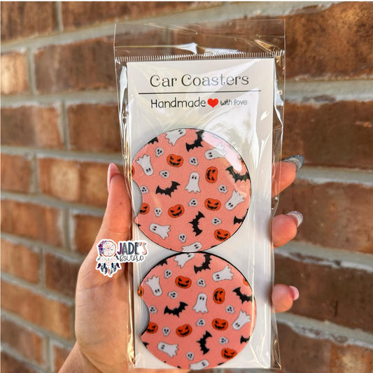 Pink Spooky Things Car Coasters