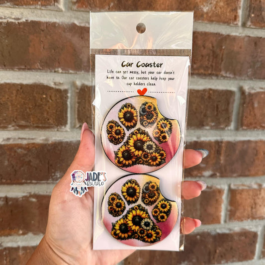 Sunflower Paw Car Coasters