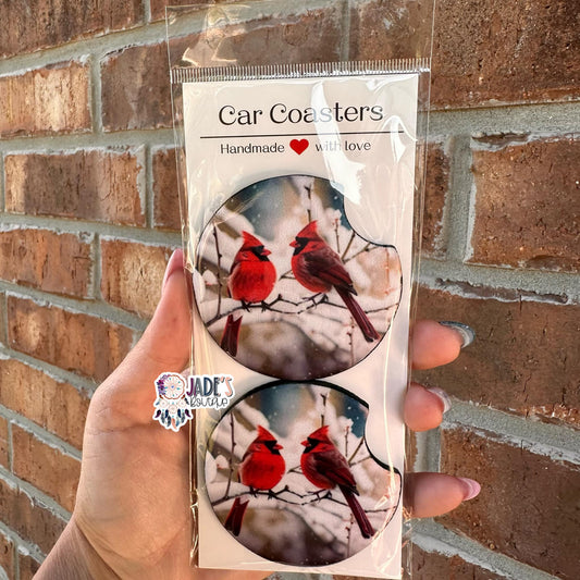 Cardinal Snow Car Coasters