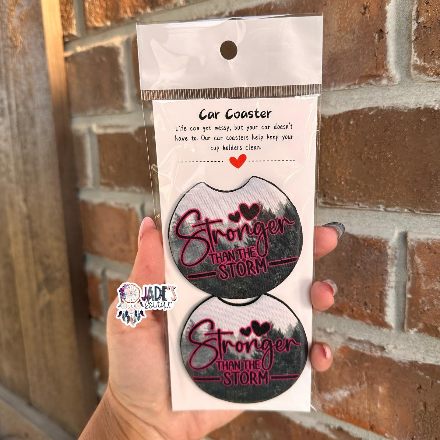 Stronger Than The Storm Magenta Car Coasters