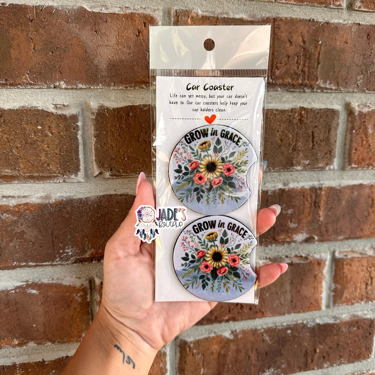 Grow In Grace Car Coasters