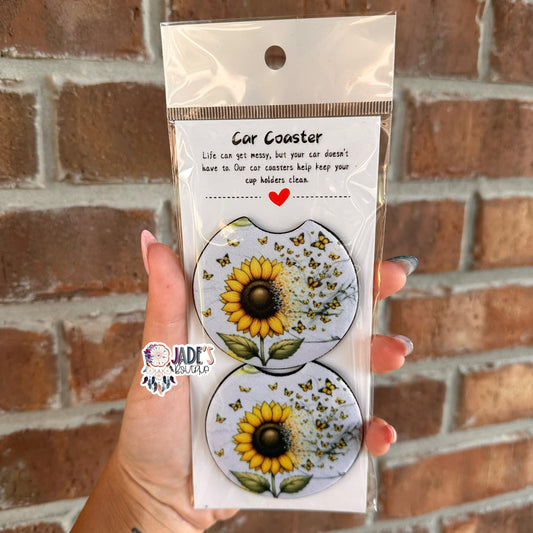 Sunflower Butterfly Car Coasters