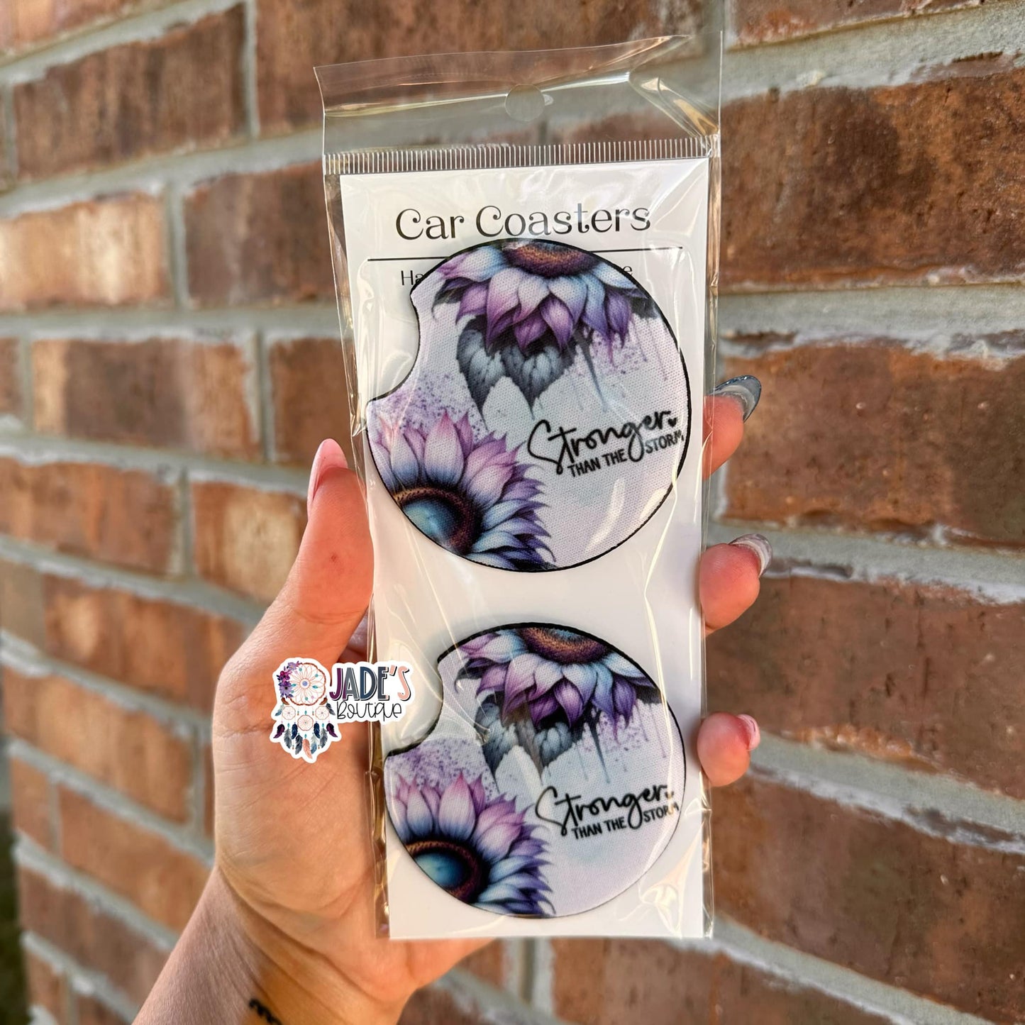 Sunflower Stronger Than The Storm Car Coasters
