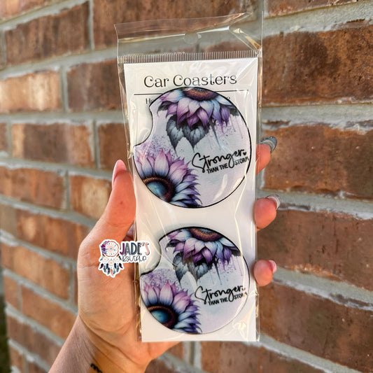 Sunflower Stronger Than The Storm Car Coasters