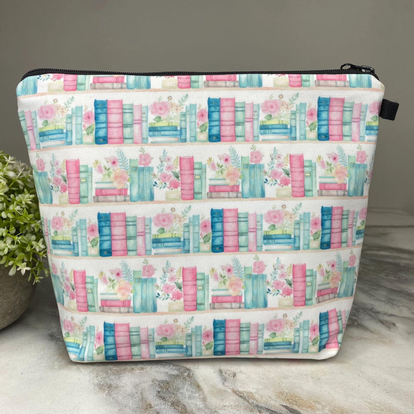 Books Blue Mint Pink Floral Shelves XL Pouch