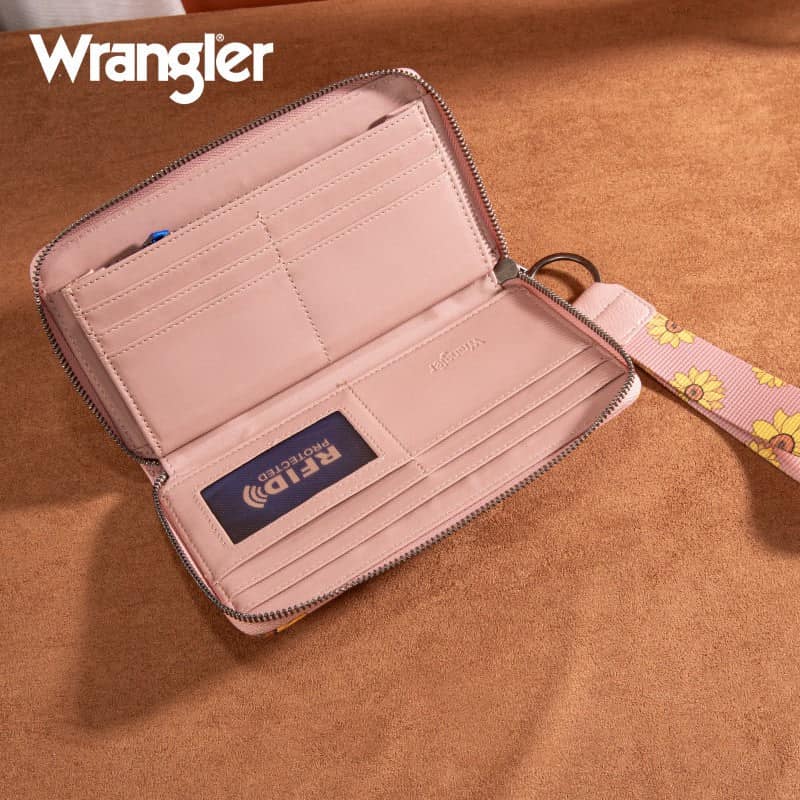 Wrangler Sunflower Print PU Leather Wallet/Wristlet - Pink