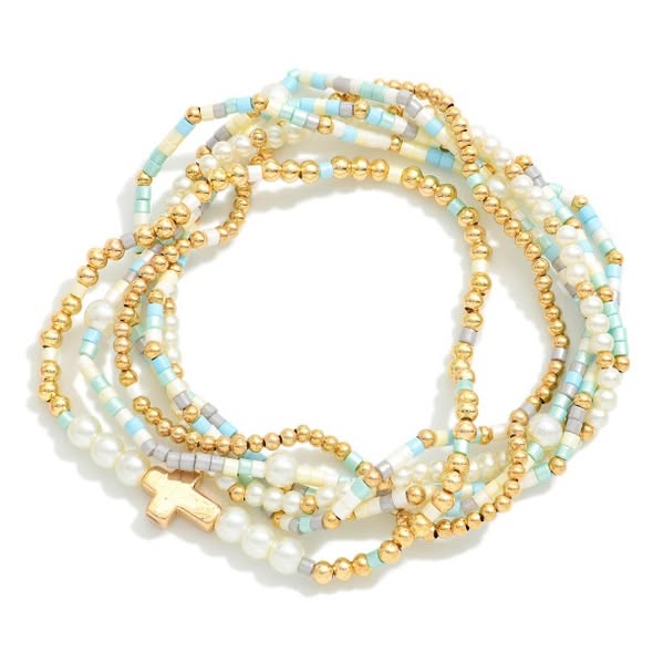 Stackable Bracelet with Cross Charm - Turquoise