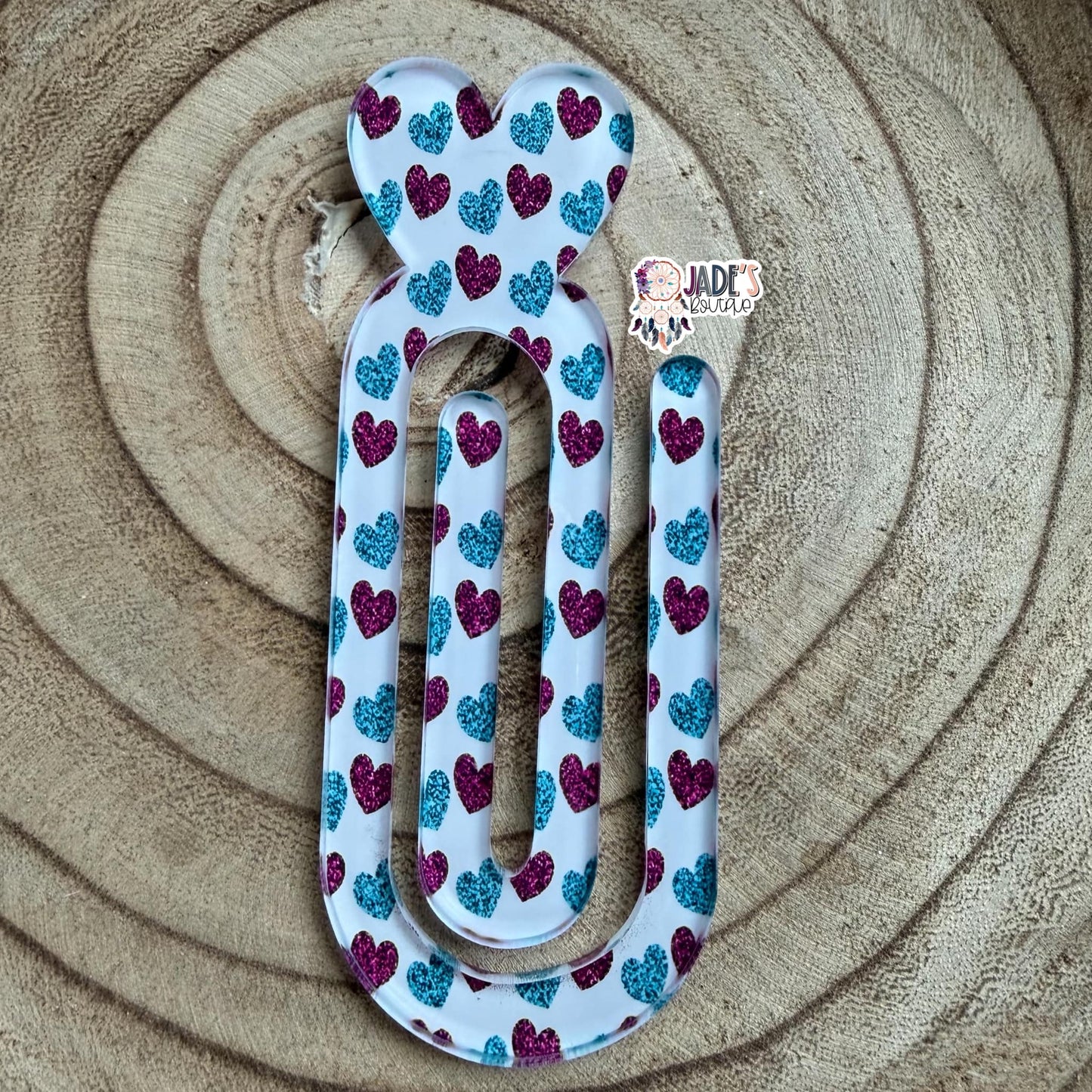 Magenta/Turquoise Hearts Heart Jumbo Paper Clip