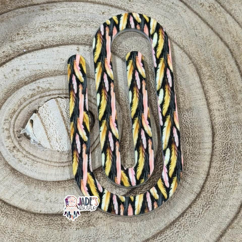 Pink/Gold Feathers Jumbo Paper Clip