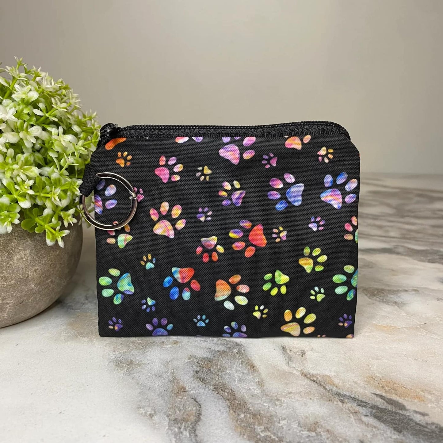Multicolor Paw Print Coin Pouch - Black