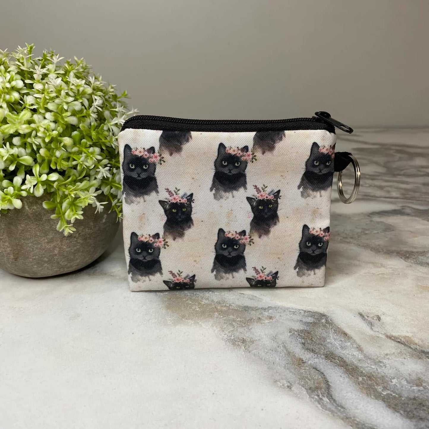 Black Cat Floral Coin Pouch