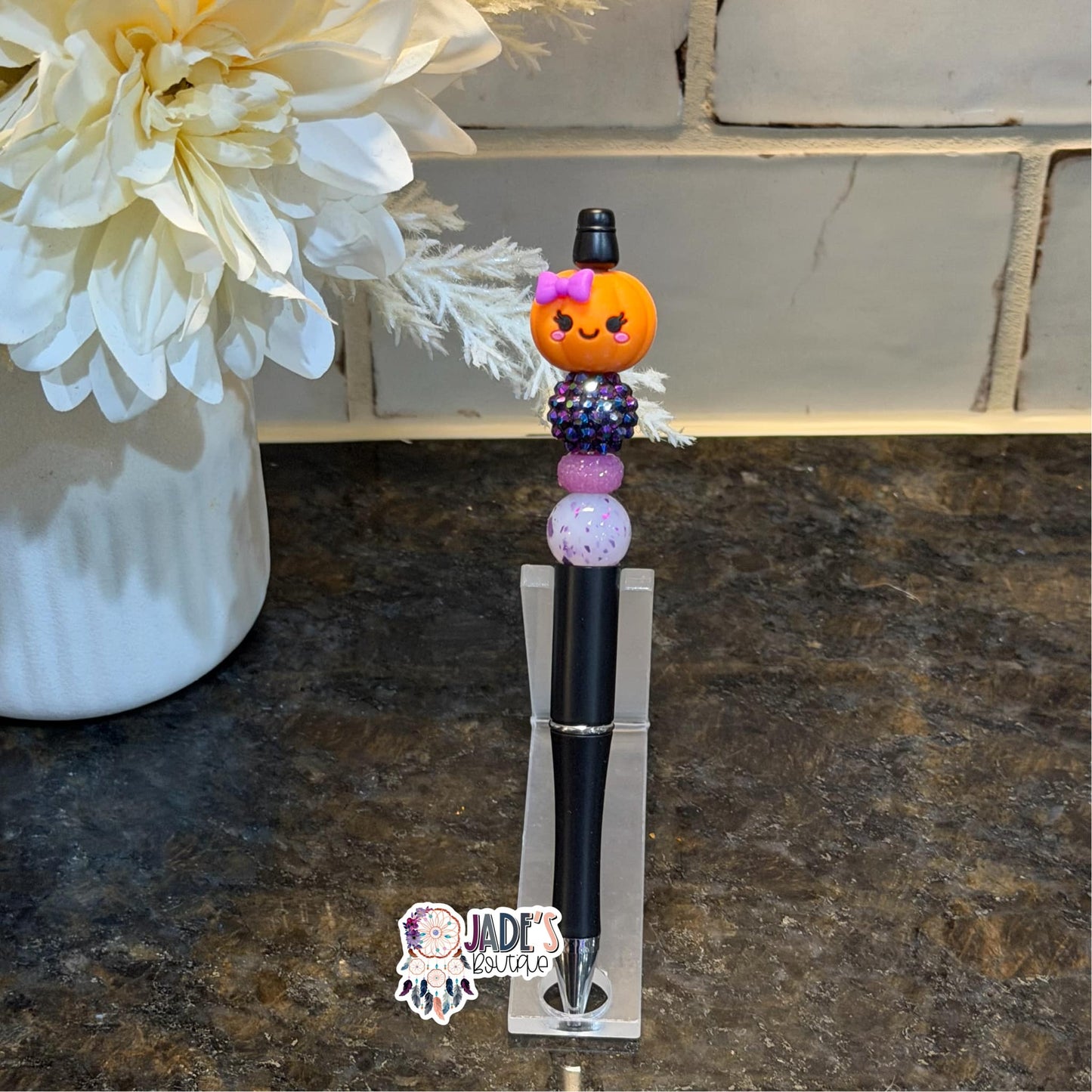 3D Pumpkin Purple Bow Pen