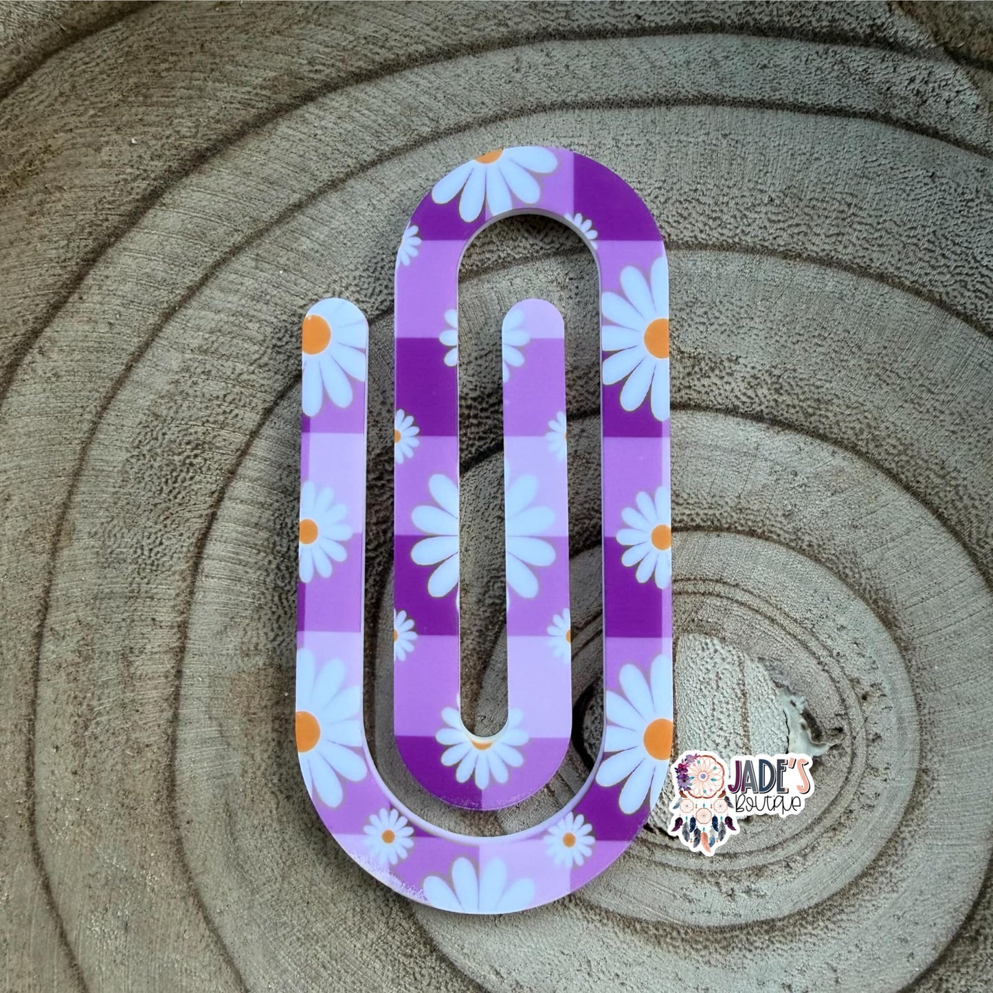Purple Checkered Daisy Jumbo Paper Clip