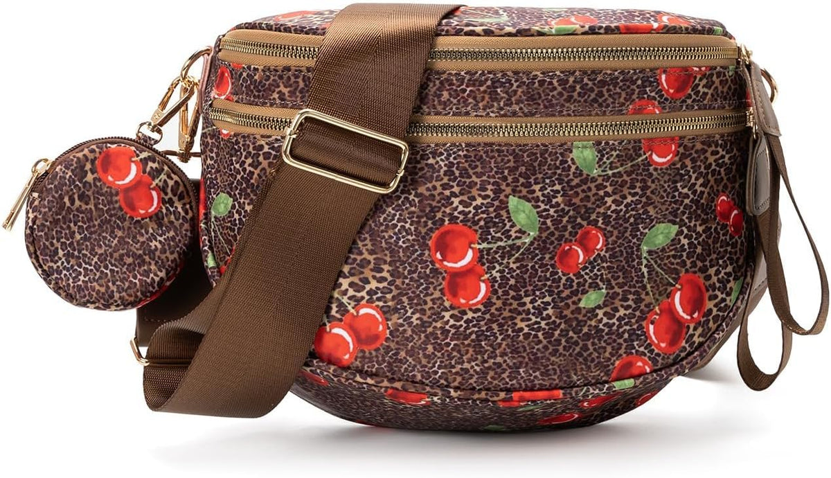 The Roni Nylon Crossbody - Cherry Leopard W/Coin Pocket