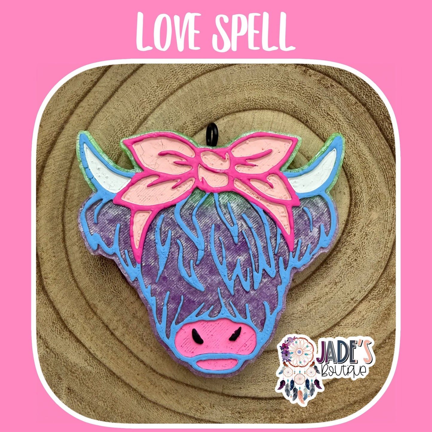 Ombre Highland Cow With Pink Bow - Scent Love Spell