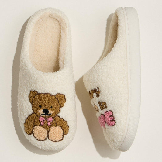 "Beary Much In Love" Embroidered Teddy Bear Slippers 