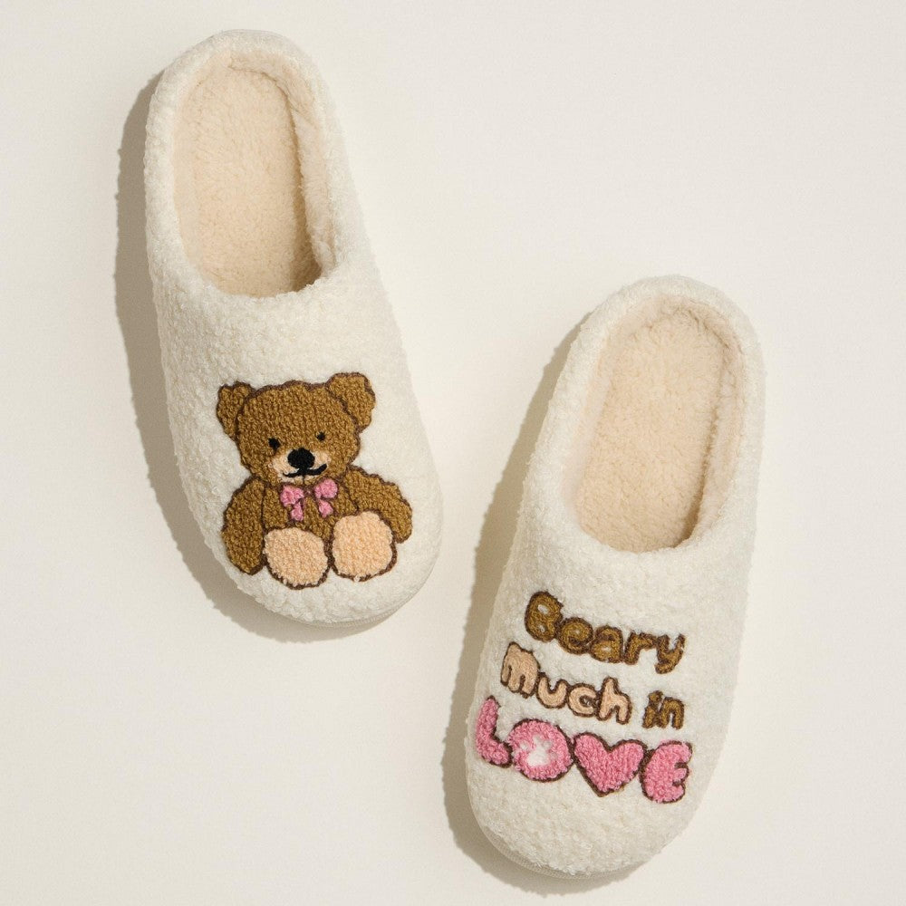"Beary Much In Love" Embroidered Teddy Bear Slippers 
