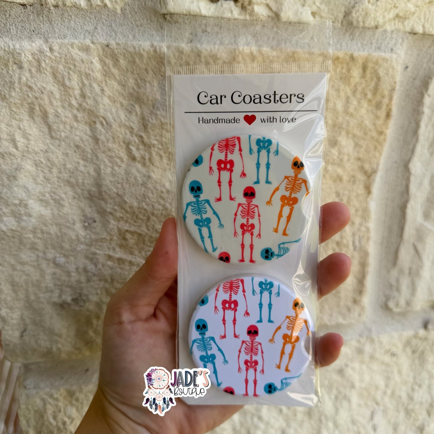 Ceramic Car Coasters - Neon Skellies