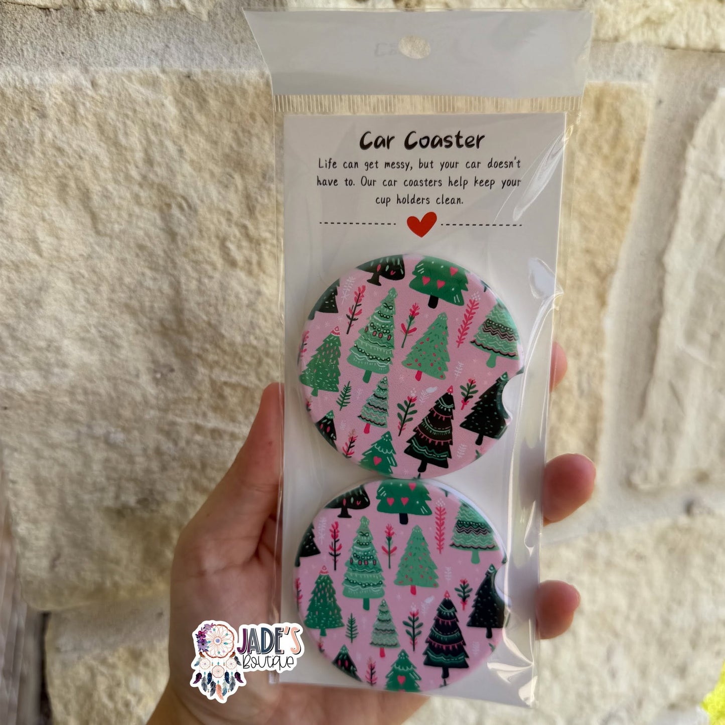 Ceramic Car Coasters - Pink Vibes Trees