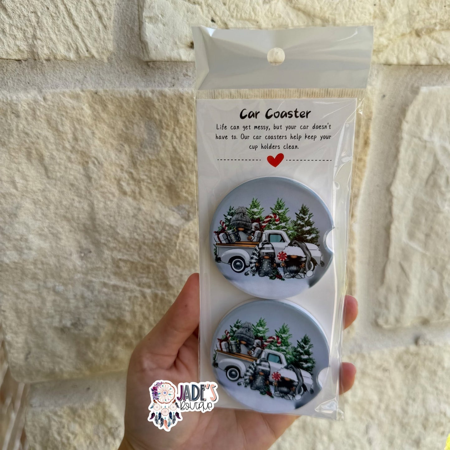 Ceramic Car Coasters - Winter Gnomes