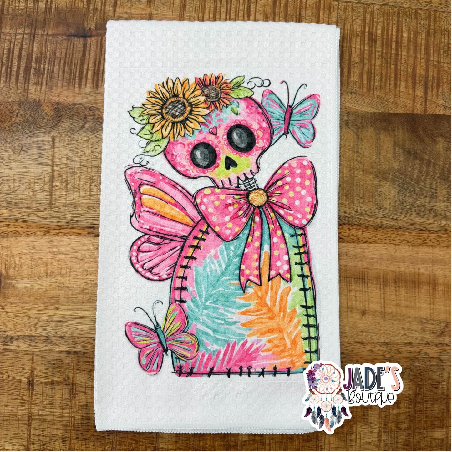 Butterfly Sugar Skull 2 Tea Towel