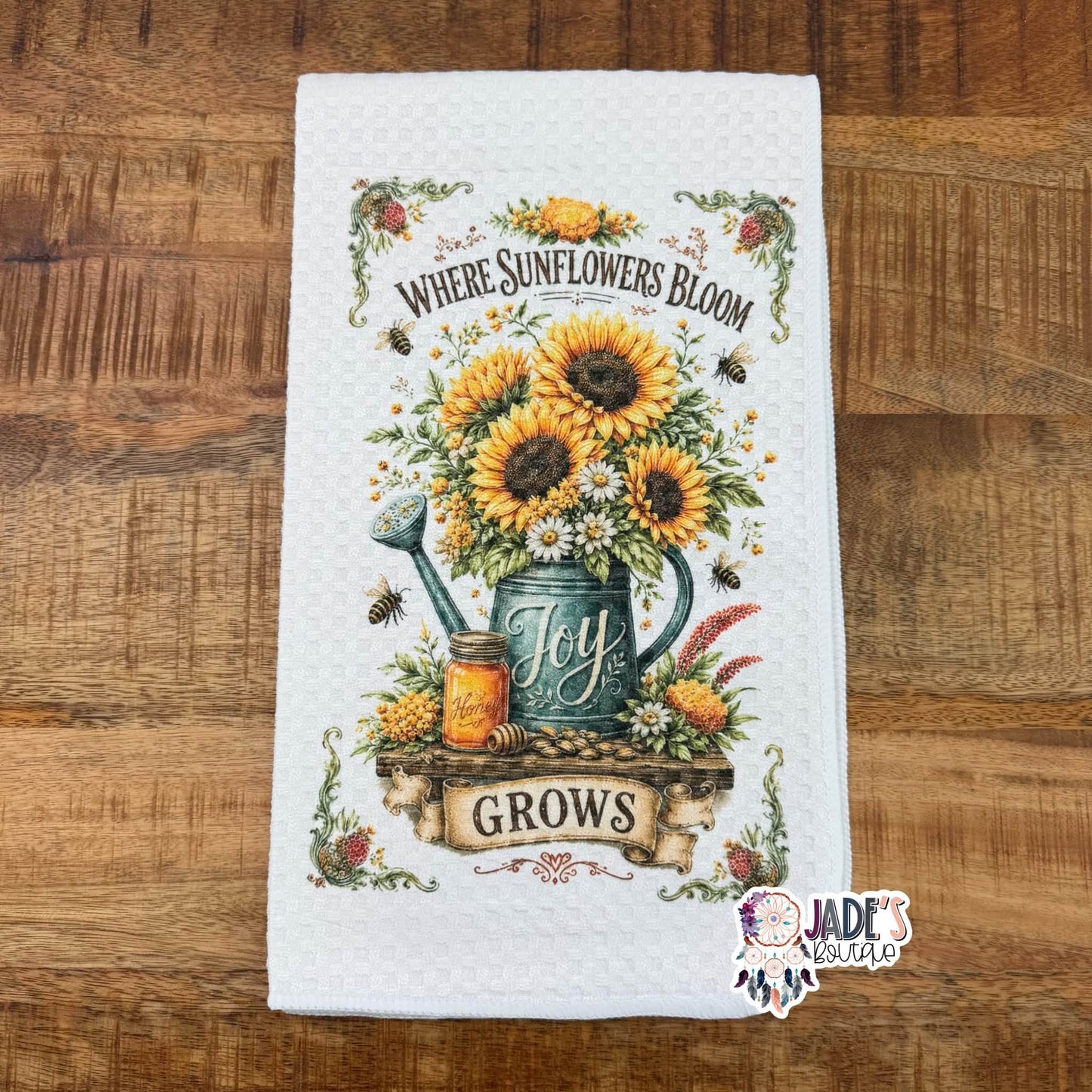 When Sunflowers Bloom Joy Grows Tea Towel