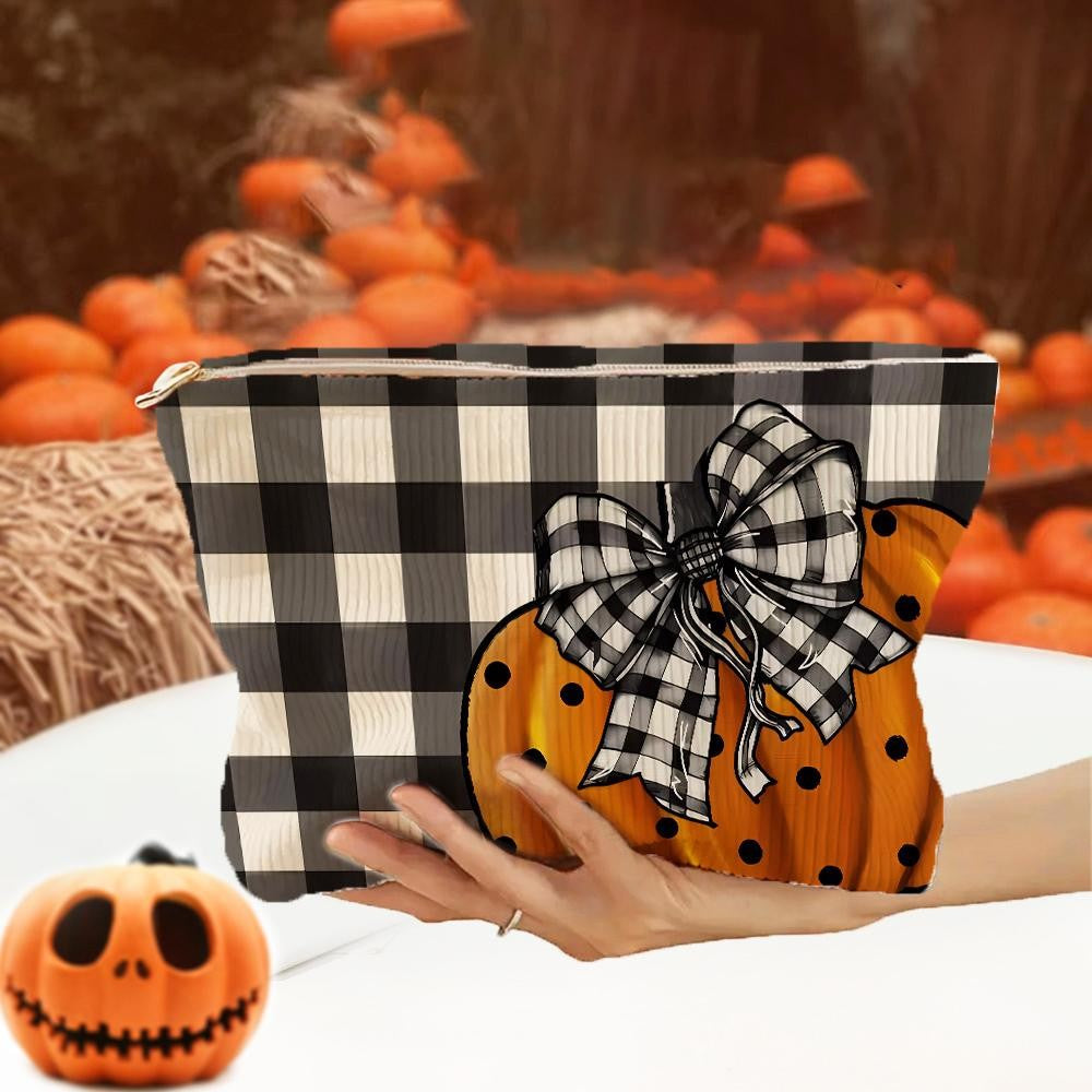Plaid Pumpkin Bow XL Pouch