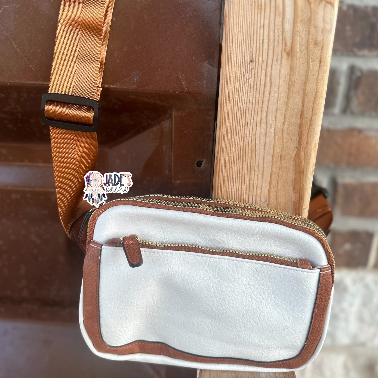 Vegan Leather Belt Bag - Ivory/Camel
