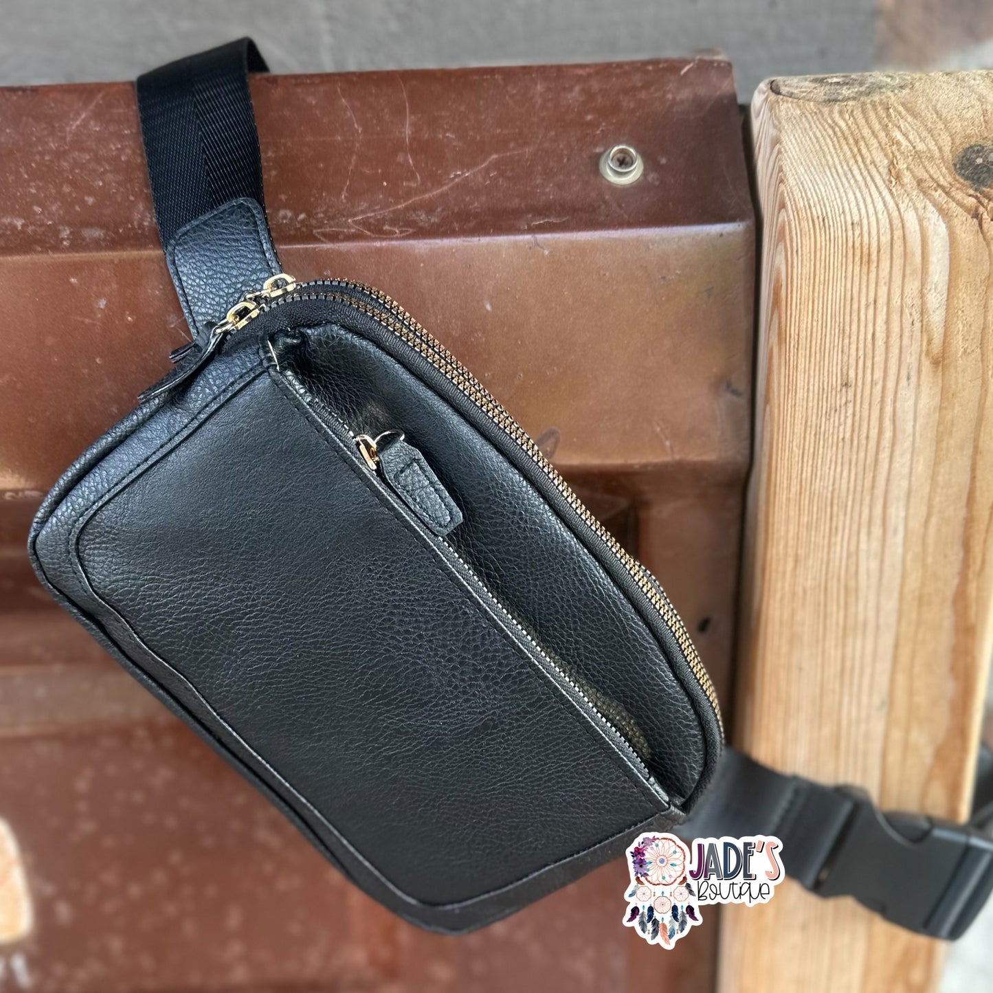 Vegan Leather Belt Bag - Solid Black