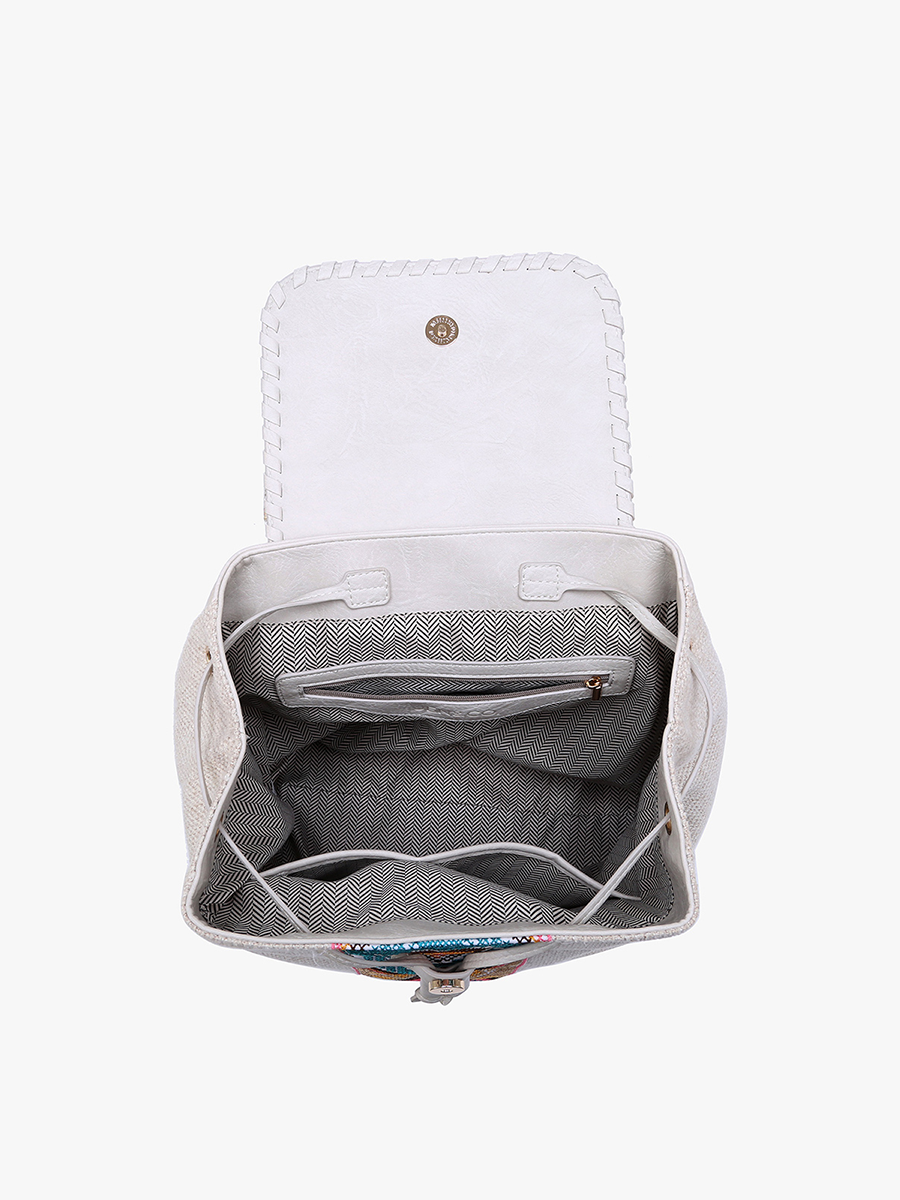 Saffron Tribal Fabric Backpack w/ Whipstitch - Pink/Mint