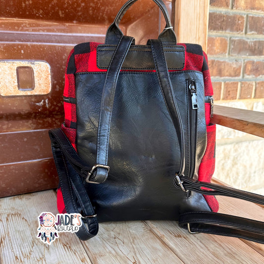 Andi Plaid Backpack w/ 2 Zipper Pockets - Red/Black