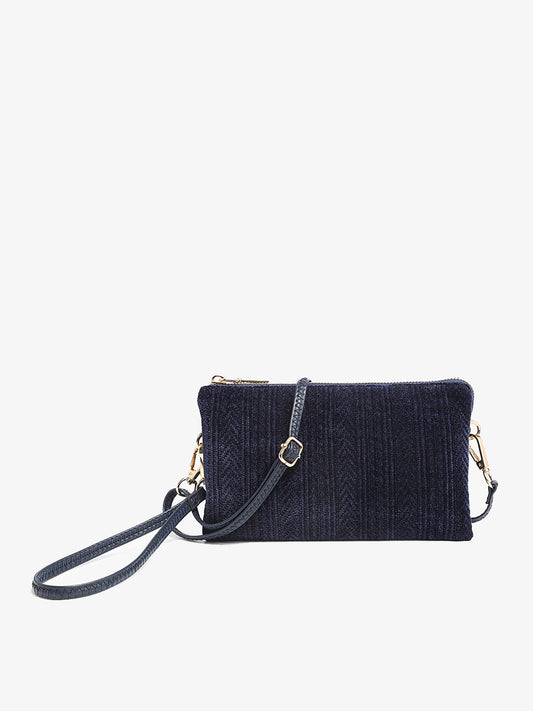 Chevron Knit 3 Compartment Crossbody/Wristlet - Navy