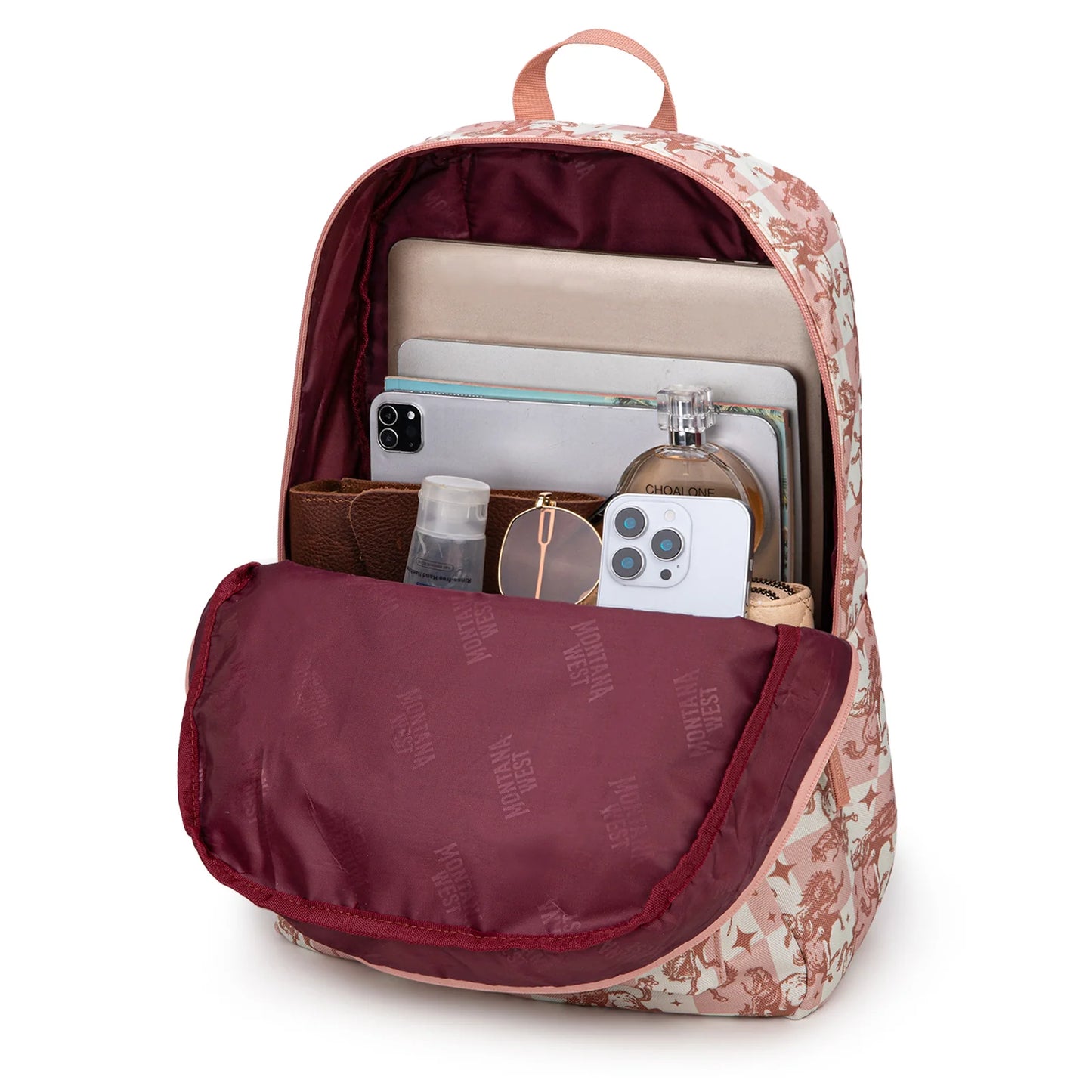 Bucking Cowgirl Print Backpack -2Pcs Set - Pink