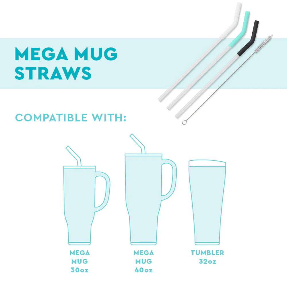WHITE/AQUA/BLACK Mega Mug Straws