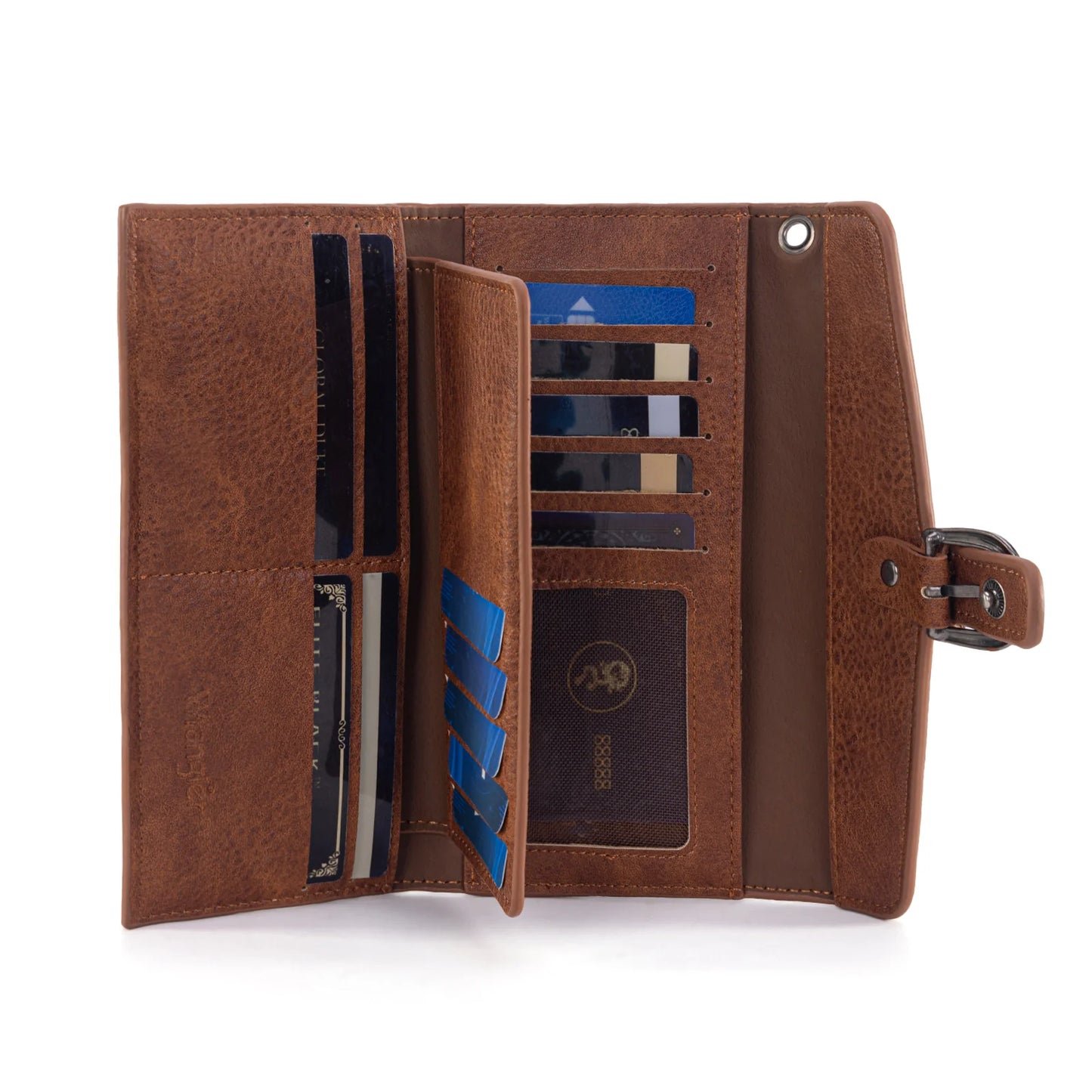 Wrangler Western Cow-Print Tri-fold RFID Wallet/Wristlet With Detachable Credit Card Holder -Turquoise