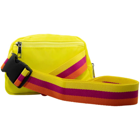 Yellow Solid Belt Bag with Striped Strap