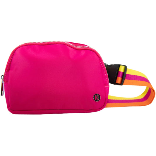 Hot Pink Belt Bag with Striped Strap