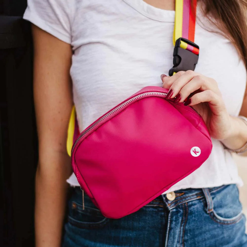 Hot Pink Belt Bag with Striped Strap