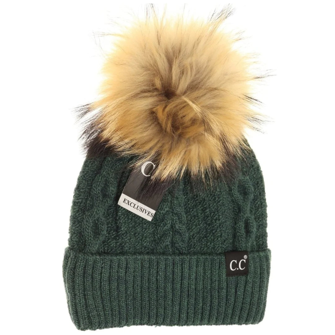 C.C Exclusive - Black Label Special Edition Ribbed Cuff Fur Pom Beanie HAT1915