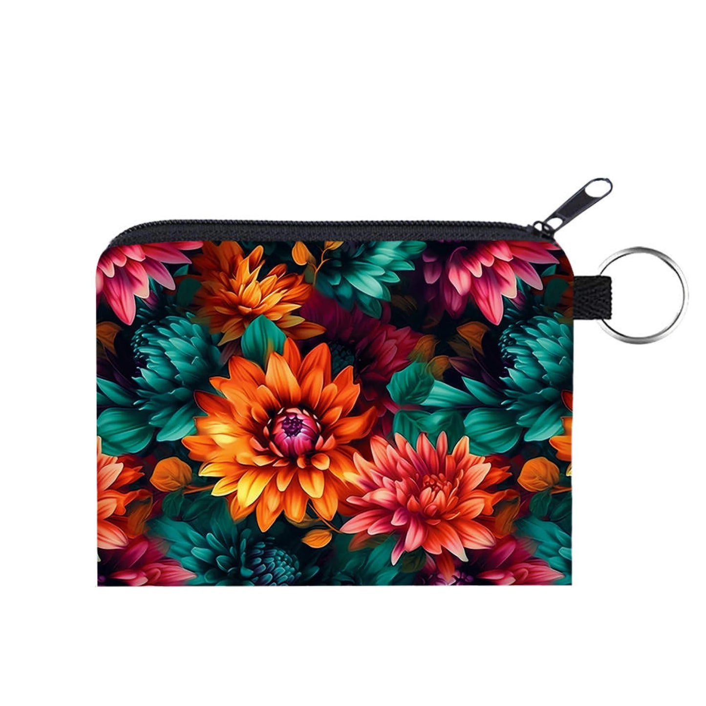 Floral Orange Teal Pink Coin Pouch