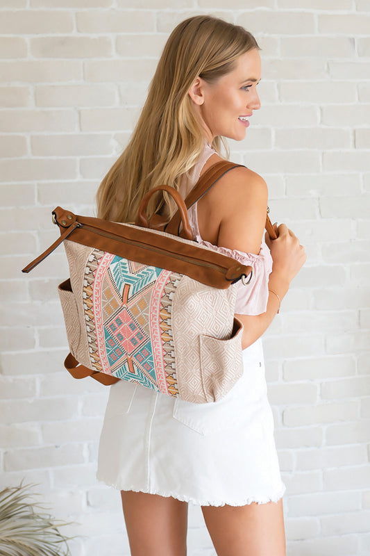 Lexie Aztec Backpack/Satchel - Mint/Taupe