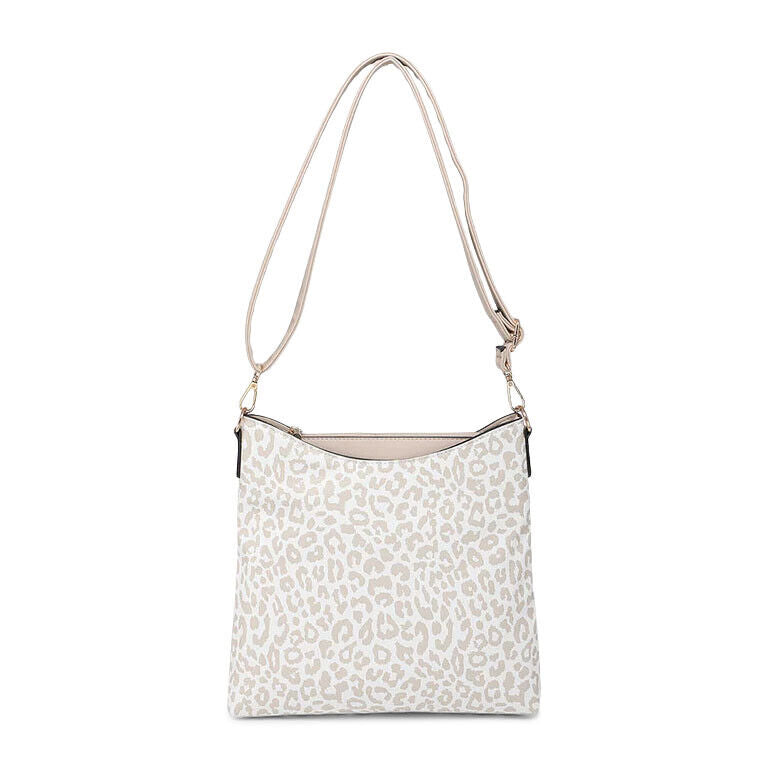 Emma Vegan Leather Crossbody Bag, Beige Cheetah Print