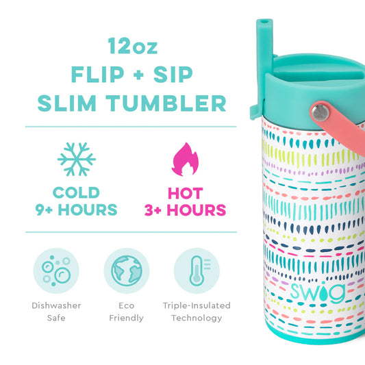 Dipsy Dots Flip + Sip Slim Tumbler (12oz) Insulated