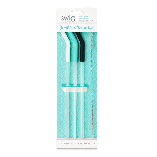 WHITE/AQUA/BLACK Mega Mug Straws