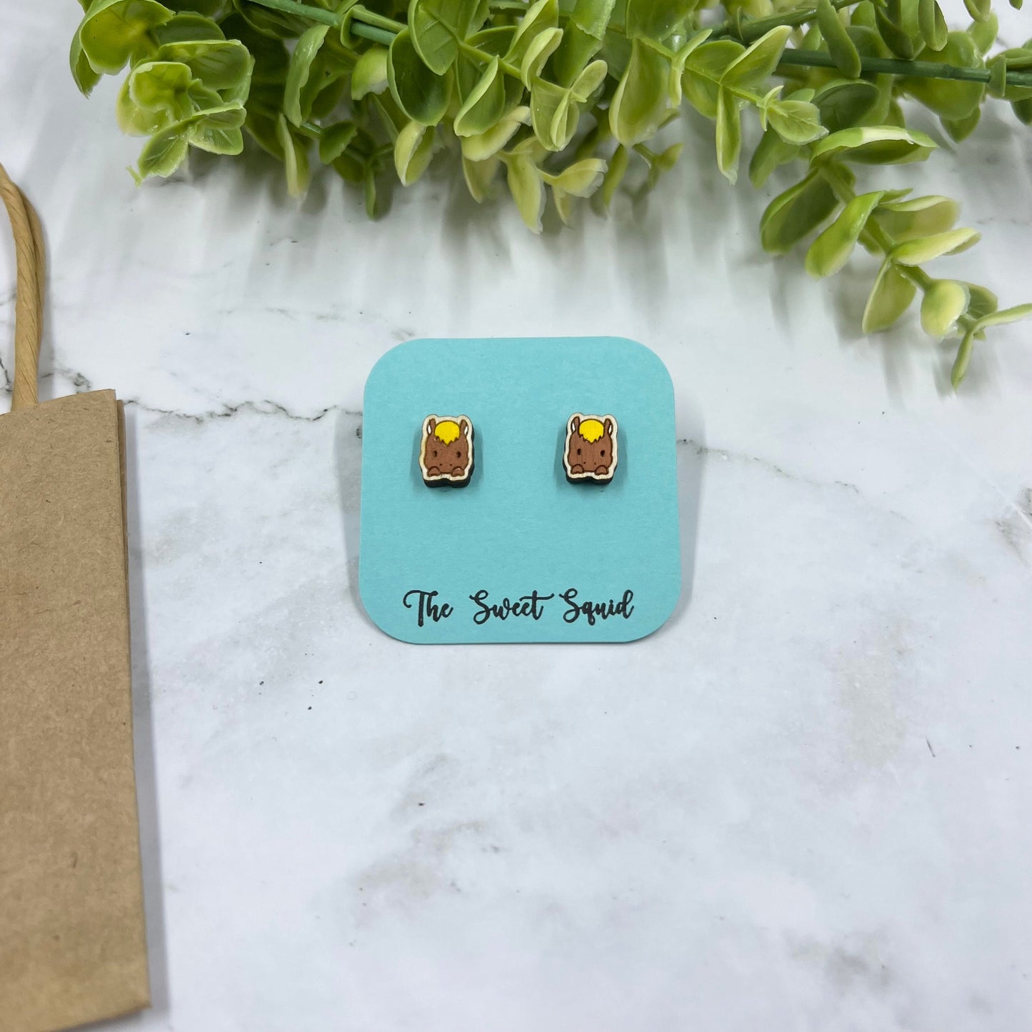 Horse Wood Stud Earrings