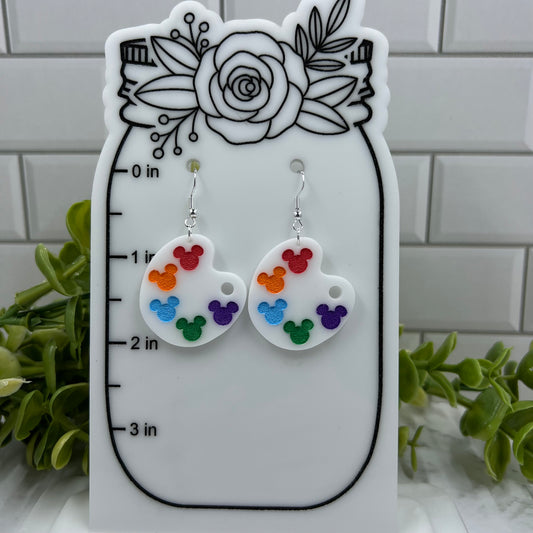 Mouse Paint Palette Acrylic Dangle Earrings