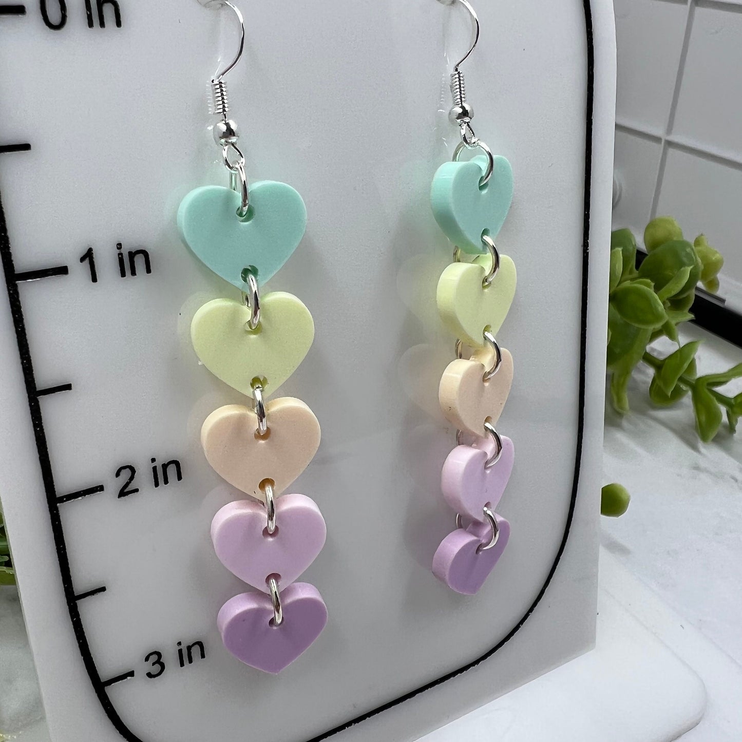 Pastel Rainbow Hearts Chain Acrylic Dangle Earrings
