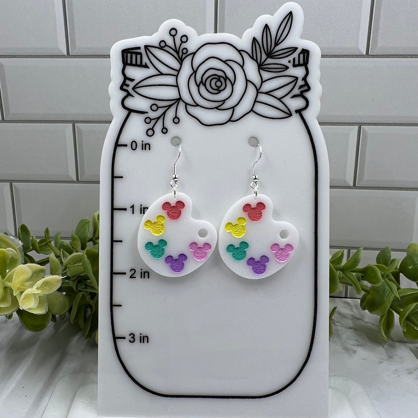 Mouse Paint Palette Acrylic Dangle Earrings